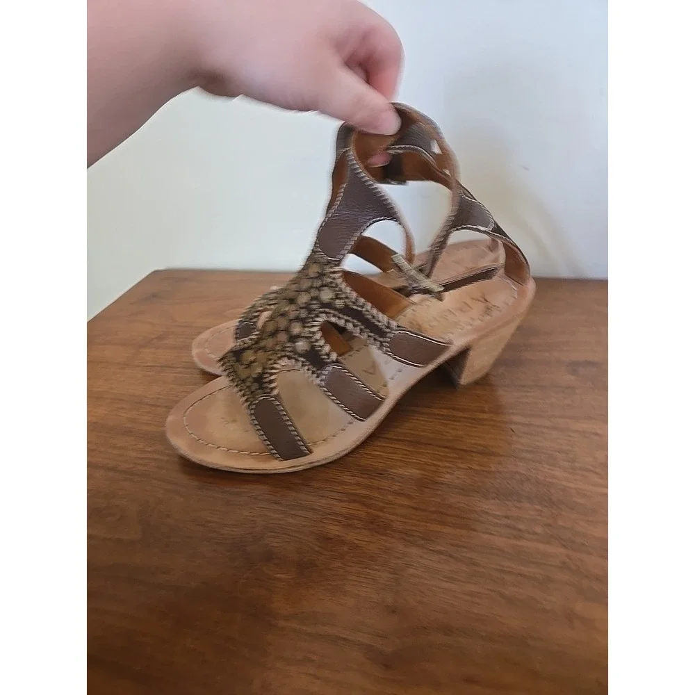 Apepazza Womens Brown Leather Strappy Block Heel Sandals Size 9.5 Boho